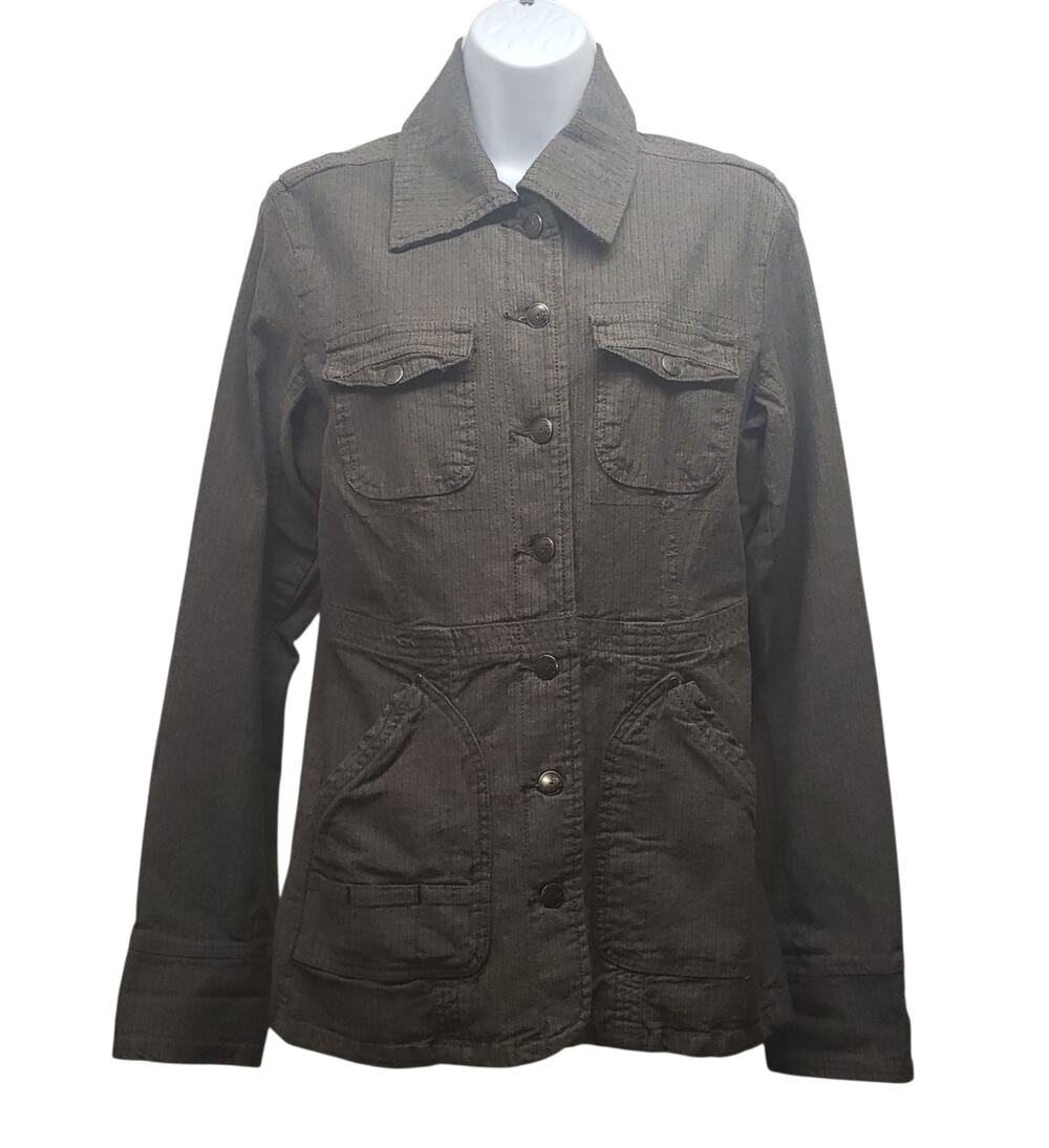 Jag Womens Medium Heather Gray Herringbone Utility Denim Jacket VTG Workwear